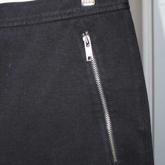DKNY Black Exposed Zipper Slash Pockets Cotton Knit Blend Short Straight Skirt 8 - Picture 2 of 5